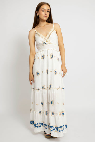 Embroidered Maxi Dress with Strappy Back